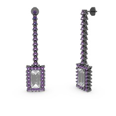 Sallantılı Via Küpe - Swarovski ve ametist 925 ayar siyah rodyum kaplama gümüş küpe #4496qz