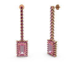 Pembe kuvars ve rodolit garnet 8 ayar rose altın küpe