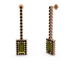 Peridot ve siyah zirkon 18 ayar rose altın küpe