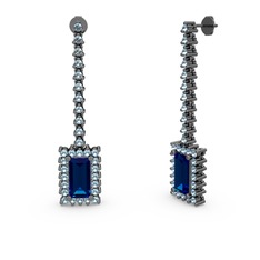 Sallantılı Via Küpe - Lab safir ve akuamarin 925 ayar siyah rodyum kaplama gümüş küpe #4xee1v