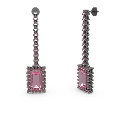 Sallantılı Via Küpe - Pembe kuvars ve kök yakut 925 ayar siyah rodyum kaplama gümüş küpe #5b6x01