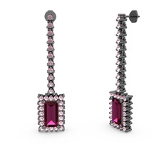 Sallantılı Via Küpe - Rodolit garnet ve pembe kuvars 925 ayar siyah rodyum kaplama gümüş küpe #5rnpbj