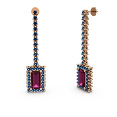 Rodolit garnet ve lab safir 8 ayar rose altın küpe