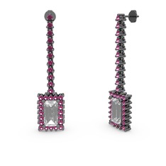 Sallantılı Via Küpe - Swarovski ve rodolit garnet 925 ayar siyah rodyum kaplama gümüş küpe #70ej2q