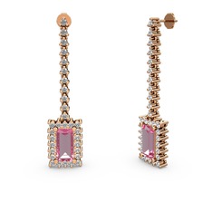 Pembe kuvars ve beyaz zirkon 18 ayar rose altın küpe
