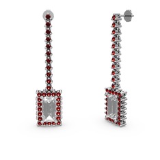 Beyaz zirkon ve garnet 8 ayar beyaz altın küpe