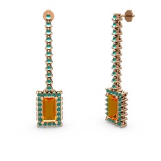 Sallantılı Via Küpe - Sitrin ve kök zümrüt 14 ayar rose altın küpe #82qllz