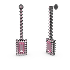 Sallantılı Via Küpe - Pembe kuvars 925 ayar siyah rodyum kaplama gümüş küpe #920yl6