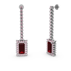 Sallantılı Via Küpe - Garnet ve pembe kuvars 8 ayar beyaz altın küpe #a7pua4
