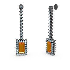 Sallantılı Via Küpe - Sitrin ve akuamarin 925 ayar siyah rodyum kaplama gümüş küpe #ag9gly