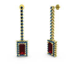 Garnet ve lab safir 8 ayar altın küpe