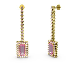 Sallantılı Via Küpe - Pembe kuvars 14 ayar altın küpe #bee7u9
