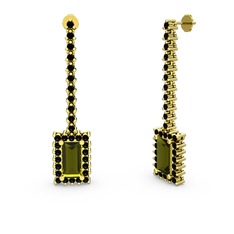 Peridot ve siyah zirkon 925 ayar altın kaplama gümüş küpe