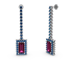Sallantılı Via Küpe - Rodolit garnet ve lab safir 18 ayar beyaz altın küpe #bmmww7