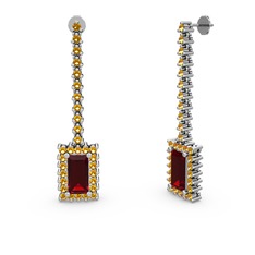 Sallantılı Via Küpe - Garnet ve sitrin 8 ayar beyaz altın küpe #ew60ad