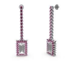 Sallantılı Via Küpe - Beyaz zirkon ve rodolit garnet 8 ayar beyaz altın küpe #fwc4uj