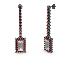 Sallantılı Via Küpe - Swarovski ve garnet 925 ayar siyah rodyum kaplama gümüş küpe #gkqxnk