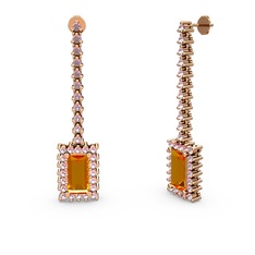 Sallantılı Via Küpe - Sitrin ve pembe kuvars 14 ayar rose altın küpe #hq376d