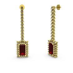 Garnet ve dumanlı kuvars 8 ayar altın küpe