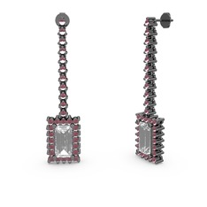 Sallantılı Via Küpe - Beyaz zirkon ve kök yakut 925 ayar siyah rodyum kaplama gümüş küpe #l5riyl