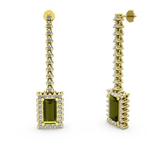 Peridot ve beyaz zirkon 18 ayar altın küpe