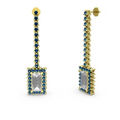 Swarovski ve lab safir 8 ayar altın küpe