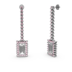 Sallantılı Via Küpe - Swarovski ve pembe kuvars 8 ayar beyaz altın küpe #qkw04v