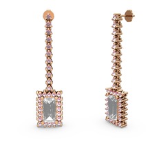 Sallantılı Via Küpe - Swarovski ve pembe kuvars 18 ayar rose altın küpe #qvy293