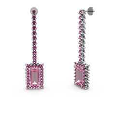 Sallantılı Via Küpe - Pembe kuvars ve rodolit garnet 8 ayar beyaz altın küpe #scjjjb