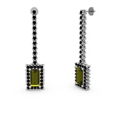 Peridot ve siyah zirkon 18 ayar beyaz altın küpe