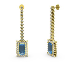 Sallantılı Via Küpe - Akuamarin ve swarovski 18 ayar altın küpe #teooci