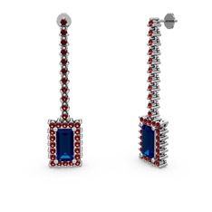 Lab safir ve garnet 18 ayar beyaz altın küpe