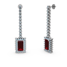 Garnet ve akuamarin 8 ayar beyaz altın küpe