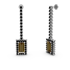 Dumanlı kuvars ve siyah zirkon 8 ayar beyaz altın küpe