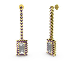 Swarovski ve ametist 8 ayar altın küpe