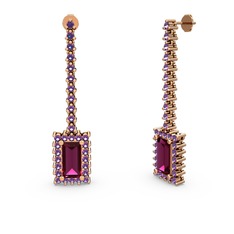 Rodolit garnet ve ametist 18 ayar rose altın küpe