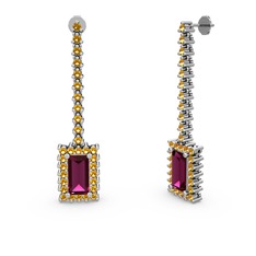 Rodolit garnet ve sitrin 14 ayar beyaz altın küpe