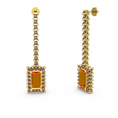 Sallantılı Via Küpe - Sitrin ve kök yakut 18 ayar altın küpe #y8edc8