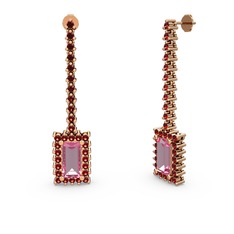 Sallantılı Via Küpe - Pembe kuvars ve garnet 18 ayar rose altın küpe #yeedr1