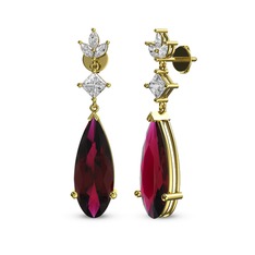 Rodolit garnet, swarovski ve beyaz zirkon 18 ayar altın küpe