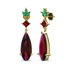 Dillon Küpe - Rodolit garnet, garnet ve yeşil kuvars 925 ayar altın kaplama gümüş küpe #11k0g7e