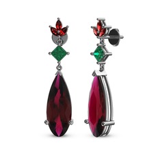 Rodolit garnet, yeşil kuvars ve garnet 14 ayar beyaz altın küpe