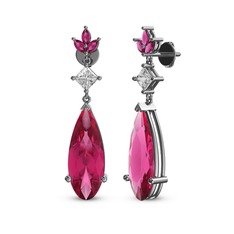 Dillon Küpe - Pembe kuvars, swarovski ve rodolit garnet 18 ayar beyaz altın küpe #12jpycn