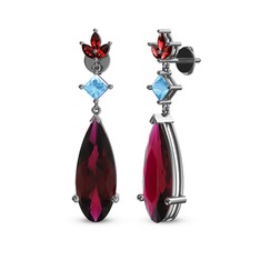 Rodolit garnet, akuamarin ve garnet 925 ayar gümüş küpe