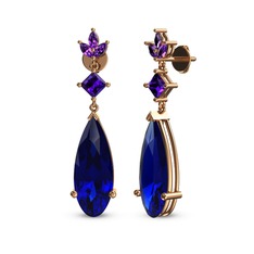 Lab safir ve ametist 14 ayar rose altın küpe