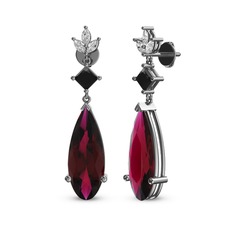 Rodolit garnet, siyah zirkon ve beyaz zirkon 18 ayar beyaz altın küpe