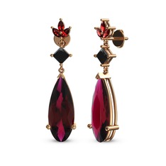 Rodolit garnet, siyah zirkon ve garnet 14 ayar rose altın küpe