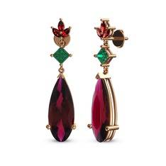 Rodolit garnet, yeşil kuvars ve garnet 18 ayar rose altın küpe
