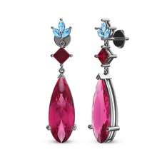 Pembe kuvars, rodolit garnet ve akuamarin 925 ayar gümüş küpe