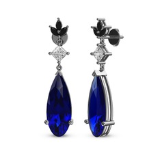 Dillon Küpe - Lab safir, swarovski ve siyah zirkon 14 ayar beyaz altın küpe #14mbclj